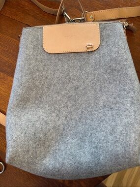 Graf Lantz Gray wool convertible backpack/tote with Tan Leather Trim and straps